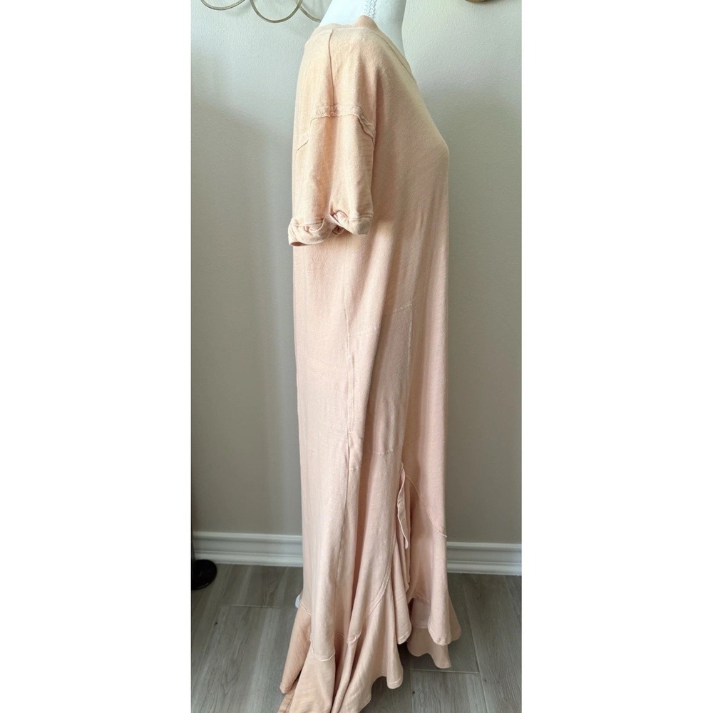 Free People FP Beach Maxi Dress L Peach Ruffle Hem Raw Edge Boho Oversized - Picture 2 of 10